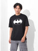 Men's Black Boxy Fit Character Batman Printed Crew Neck T-Shirt