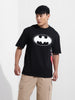 Men's Black Boxy Fit Character Batman Printed Crew Neck T-Shirt