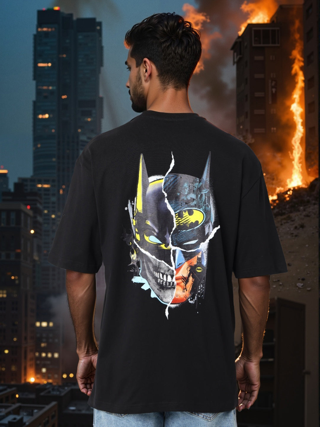 Men's Oversized Batman Back Print T-Shirt