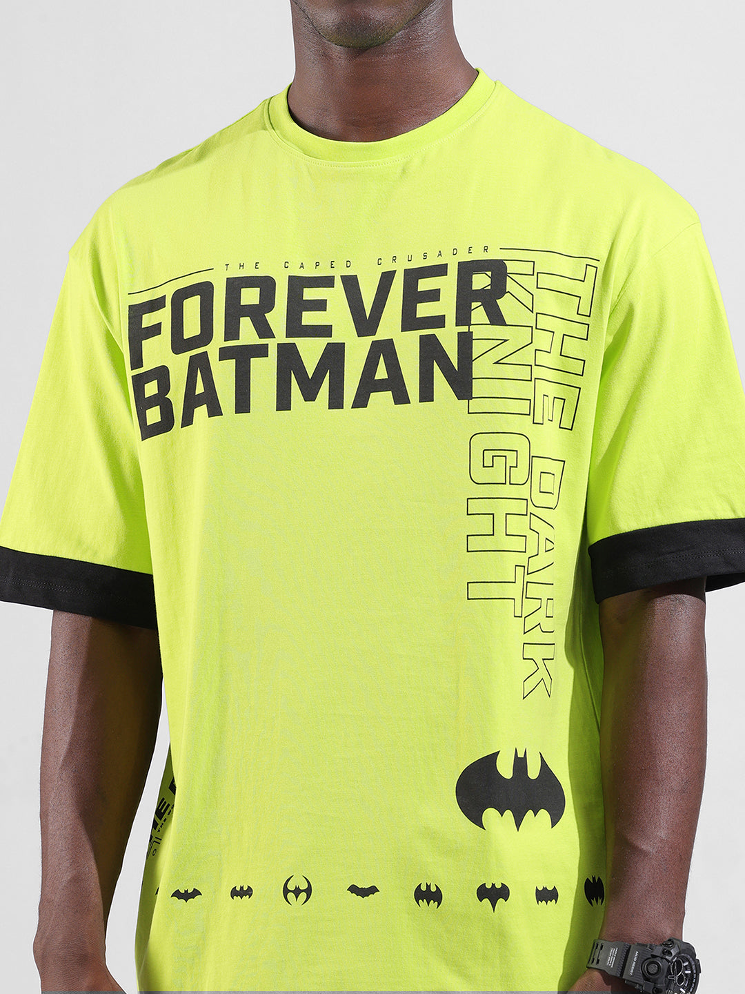 Men's Green Oversized Fit Character Batman Printed Crew Neck T-Shirt