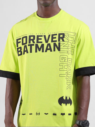 Men's Green Oversized Fit Character Batman Printed Crew Neck T-Shirt
