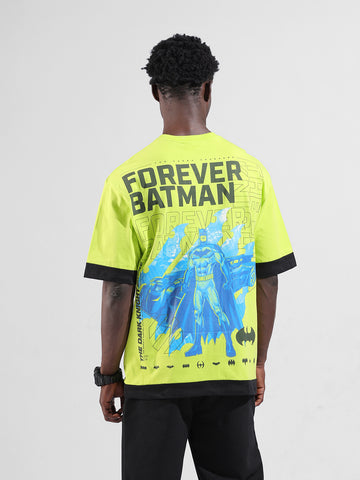 Men's Green Oversized Fit Character Batman Printed Crew Neck T-Shirt