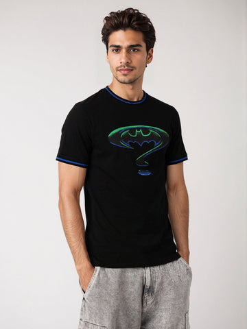 Men's Black Slim Fit Character Batman Printed Crew Neck T-Shirt