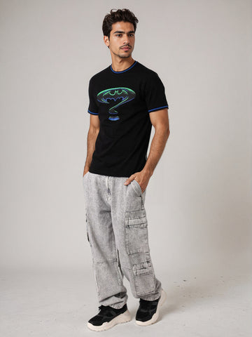 Men's Black Slim Fit Character Batman Printed Crew Neck T-Shirt