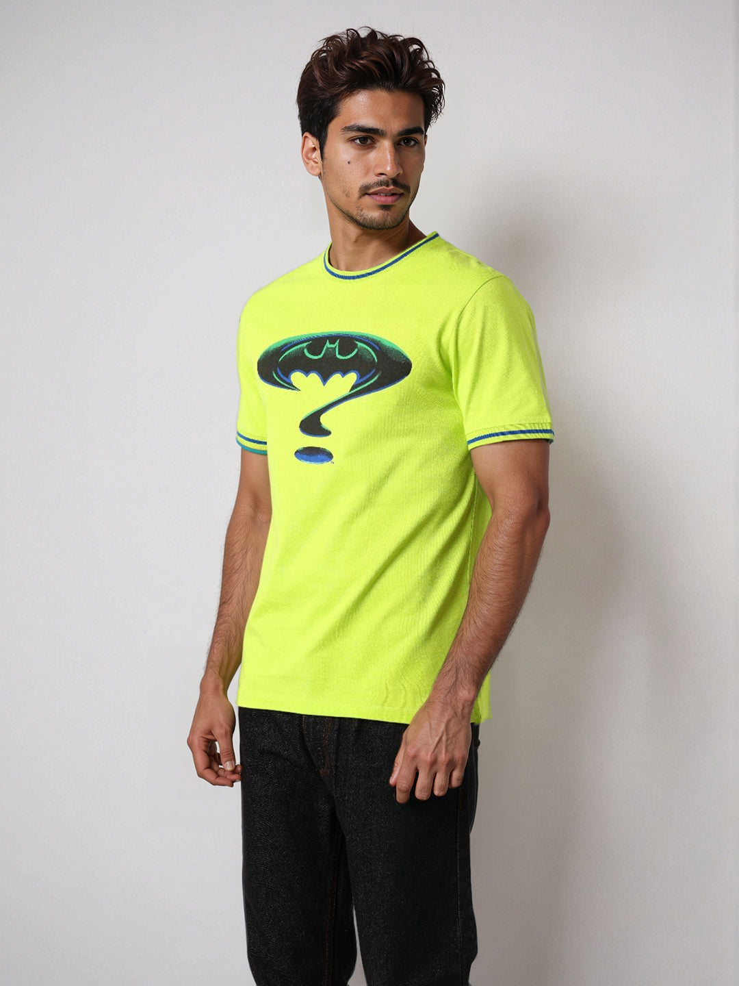 Men's Green Slim Fit Character Batman Printed Crew Neck T-Shirt