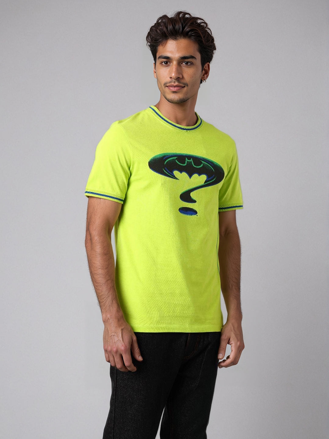 Men's Green Slim Fit Character Batman Printed Crew Neck T-Shirt