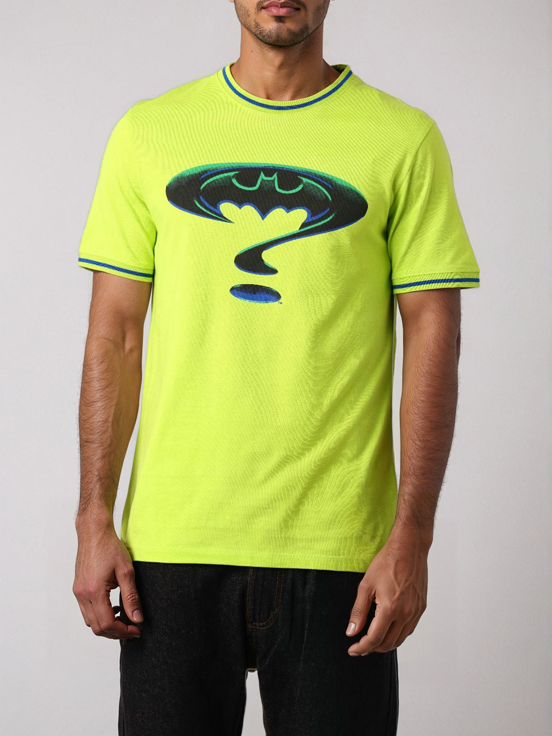 Men's Green Slim Fit Character Batman Printed Crew Neck T-Shirt