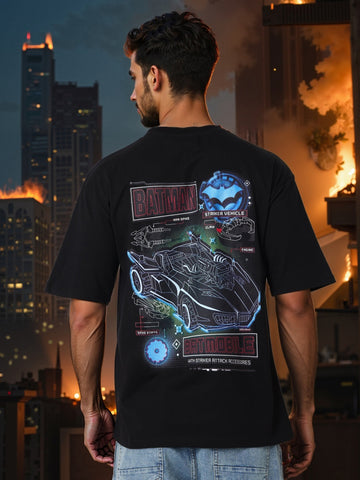 Men's Black Boxy Fit Character Biker Printed T-Shirt