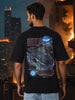Men's Black Boxy Fit Character Biker Printed T-Shirt