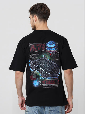 Men's Black Boxy Fit Character Biker Printed T-Shirt