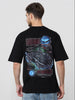 Men's Black Boxy Fit Character Biker Printed T-Shirt