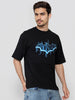Men's Black Boxy Fit Character Biker Printed T-Shirt