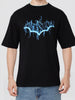 Men's Black Boxy Fit Character Biker Printed T-Shirt