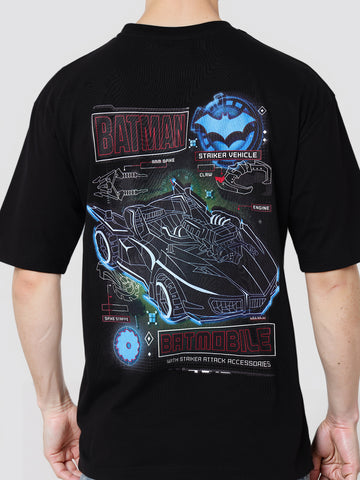 Men's Black Boxy Fit Character Biker Printed T-Shirt