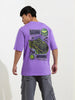 Men's Purple Boxy Fit Character Batman Printed Crew Neck T-Shirt