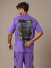 Men's Purple Boxy Fit Character Batman Printed Crew Neck T-Shirt