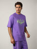 Men's Purple Boxy Fit Character Batman Printed Crew Neck T-Shirt