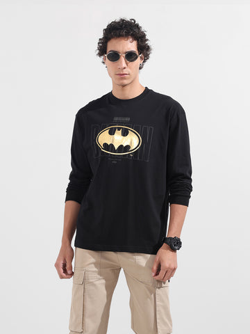 Men's Black Oversized Fit Character Batman Character T-Shirt