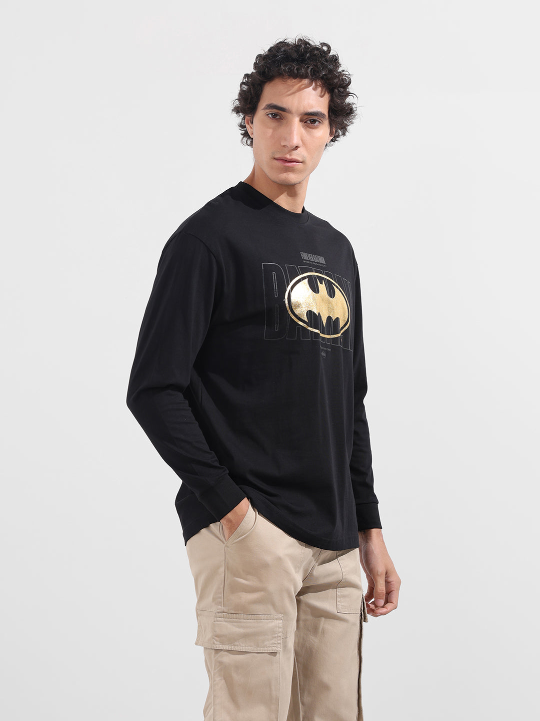 Men's Black Oversized Fit Character Batman Character T-Shirt