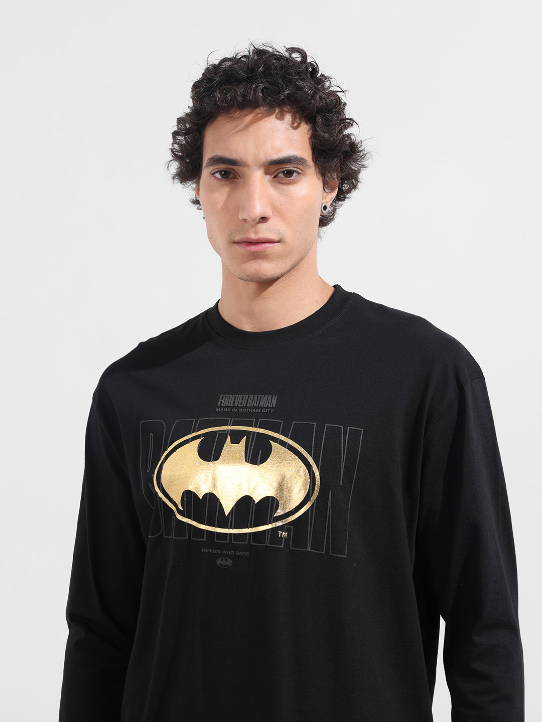 Men's Black Oversized Fit Character Batman Character T-Shirt