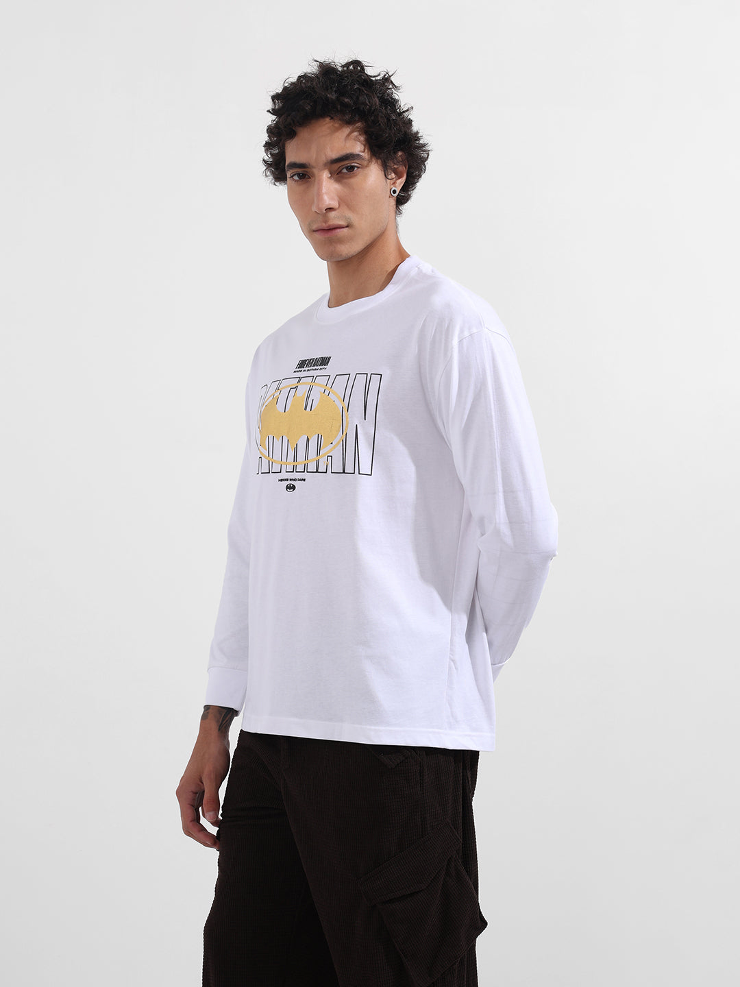 Men's White Oversized Fit Character Batman Character T-Shirt