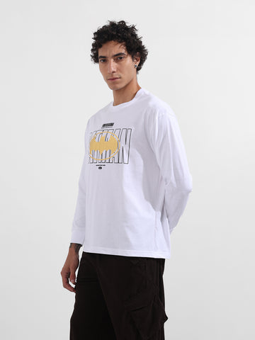 Men's White Oversized Fit Character Batman Character T-Shirt