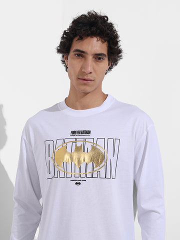 Men's White Oversized Fit Character Batman Character T-Shirt
