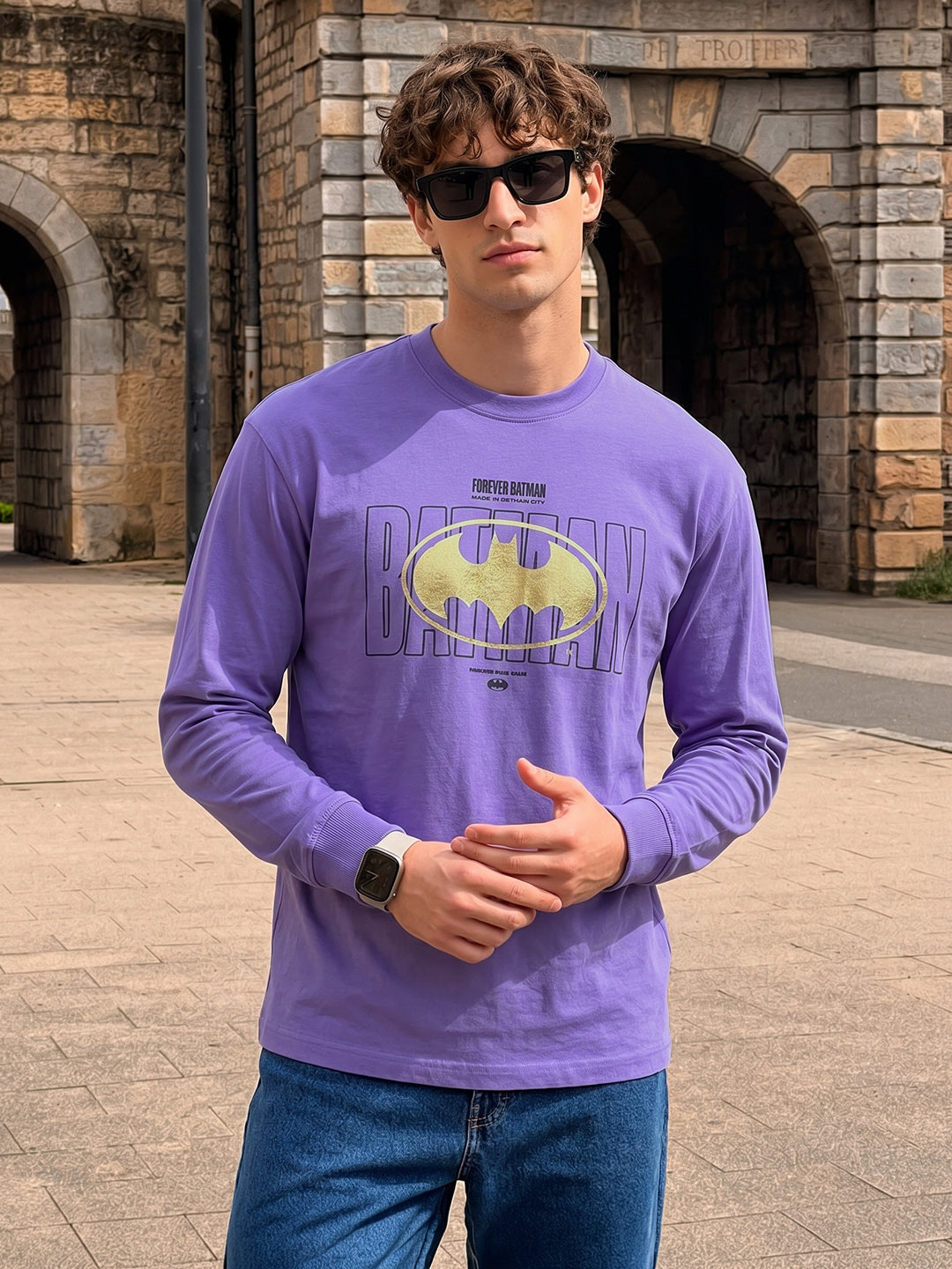 Men's Purple Oversized Fit Printed Character T-Shirt