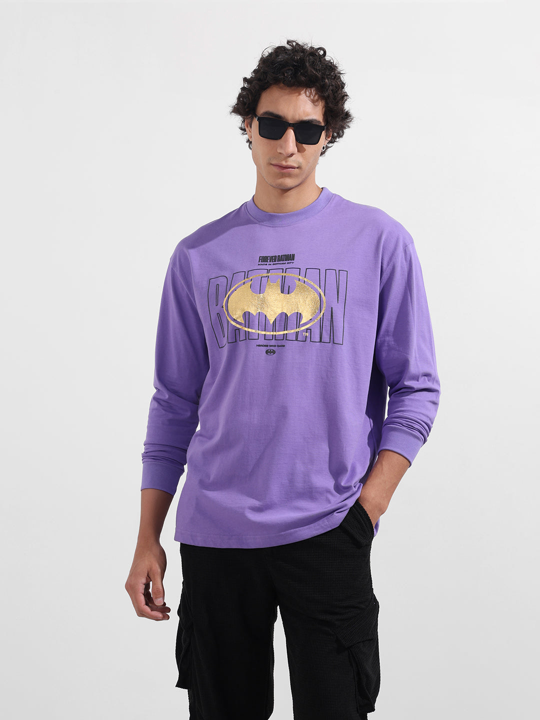 Men's Purple Oversized Fit Character Batman Character T-Shirt