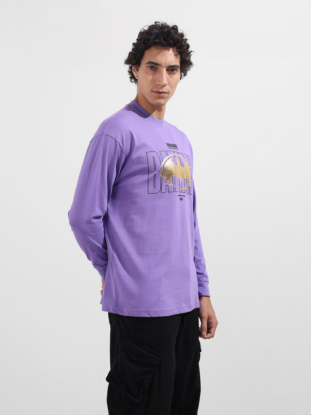 Men's Purple Oversized Fit Character Batman Character T-Shirt
