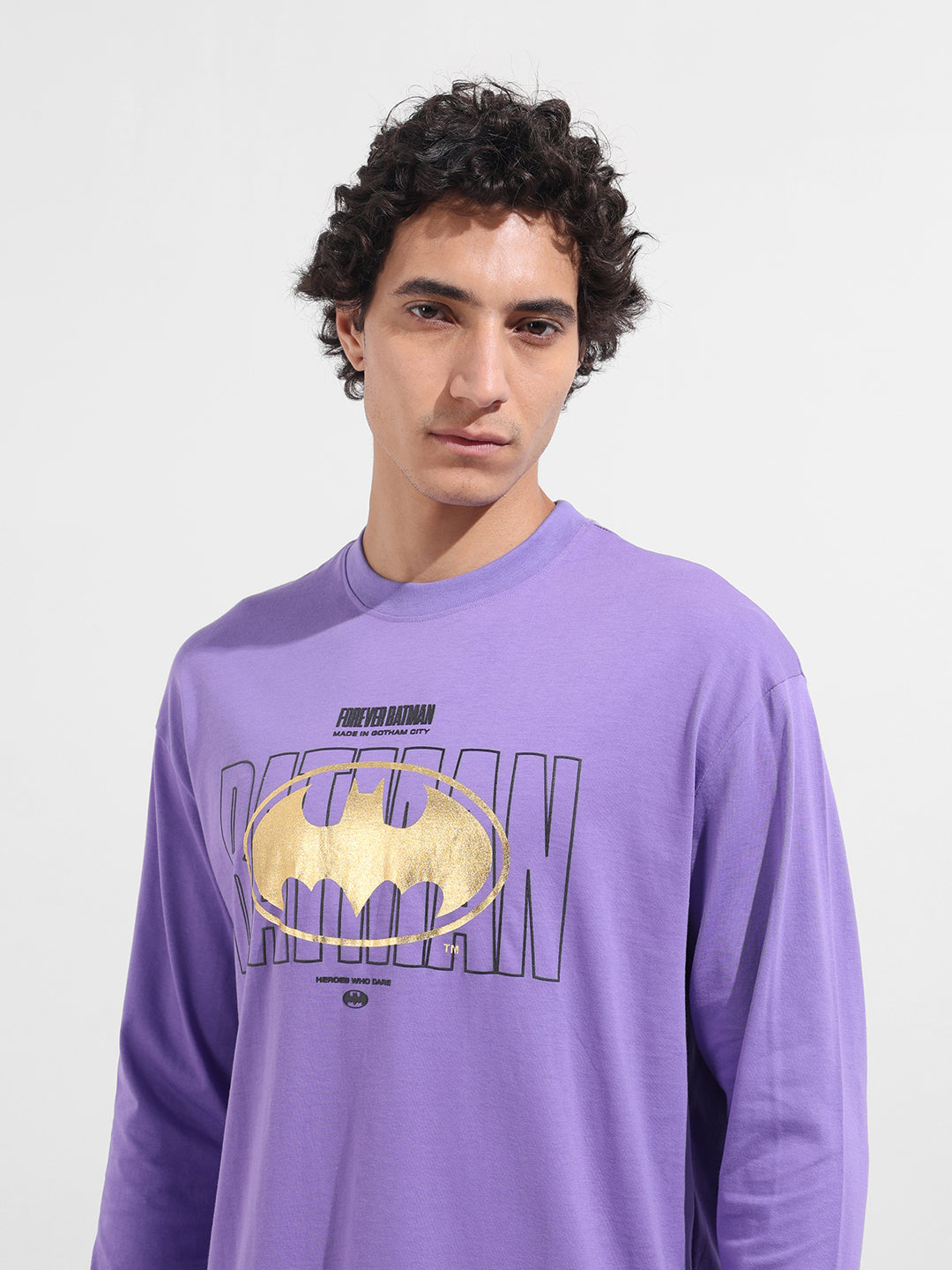 Men's Purple Oversized Fit Character Batman Character T-Shirt