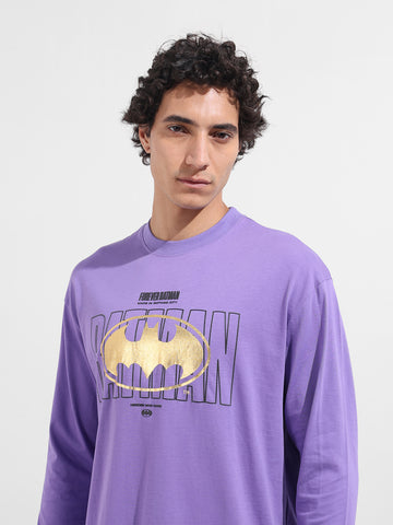 Men's Purple Oversized Fit Character Batman Character T-Shirt