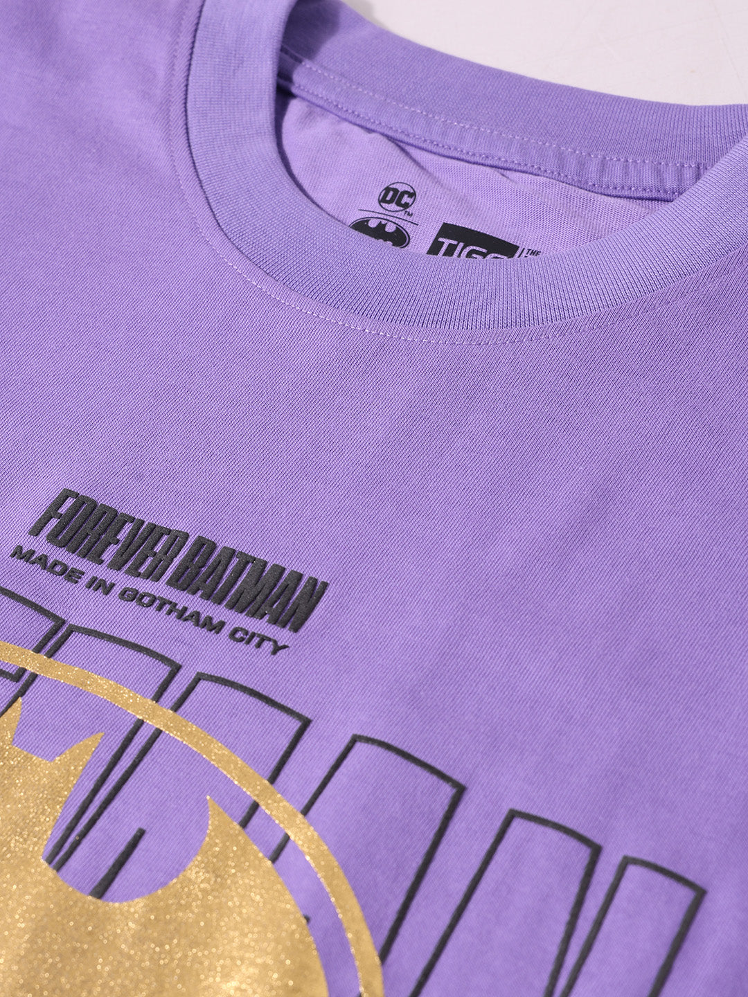 Men's Purple Oversized Fit Character Batman Character T-Shirt