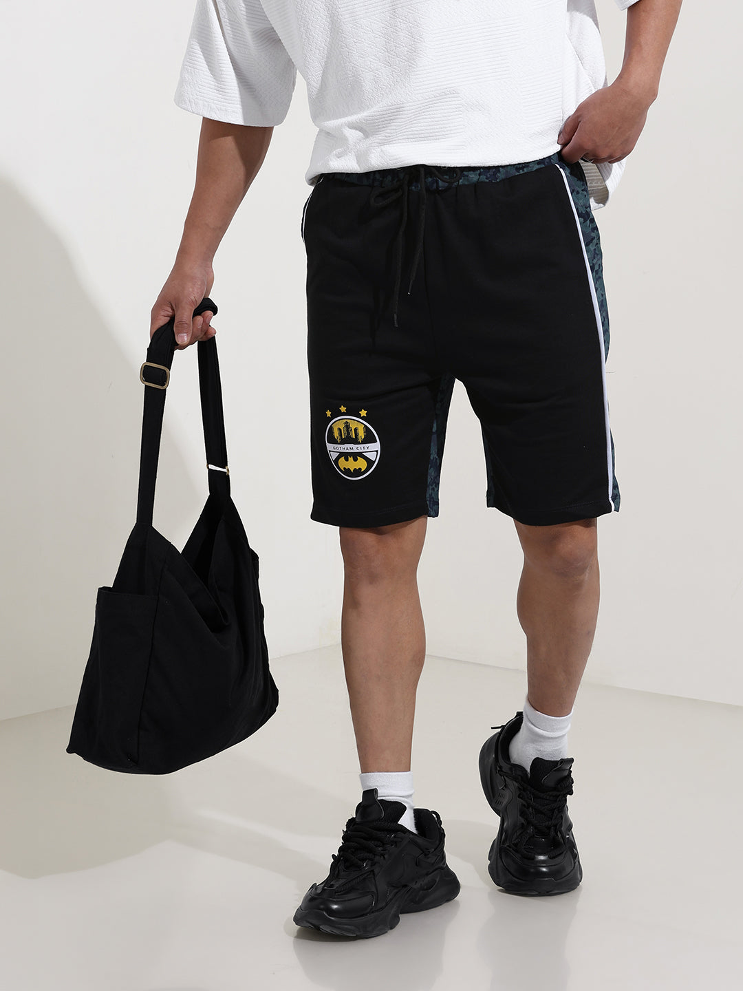 Men's Black Regular Fit Character Batman Printed Shorts