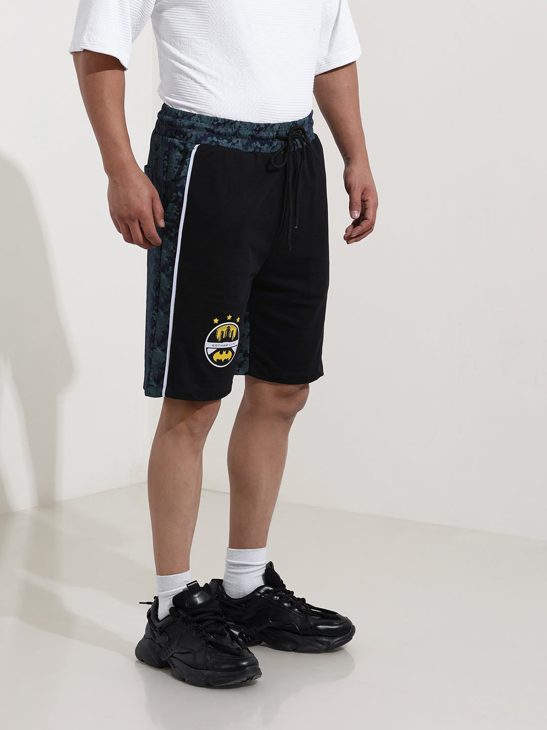 Men's Black Regular Fit Character Batman Printed Shorts