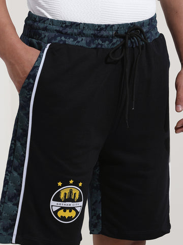 Men's Black Regular Fit Character Batman Printed Shorts