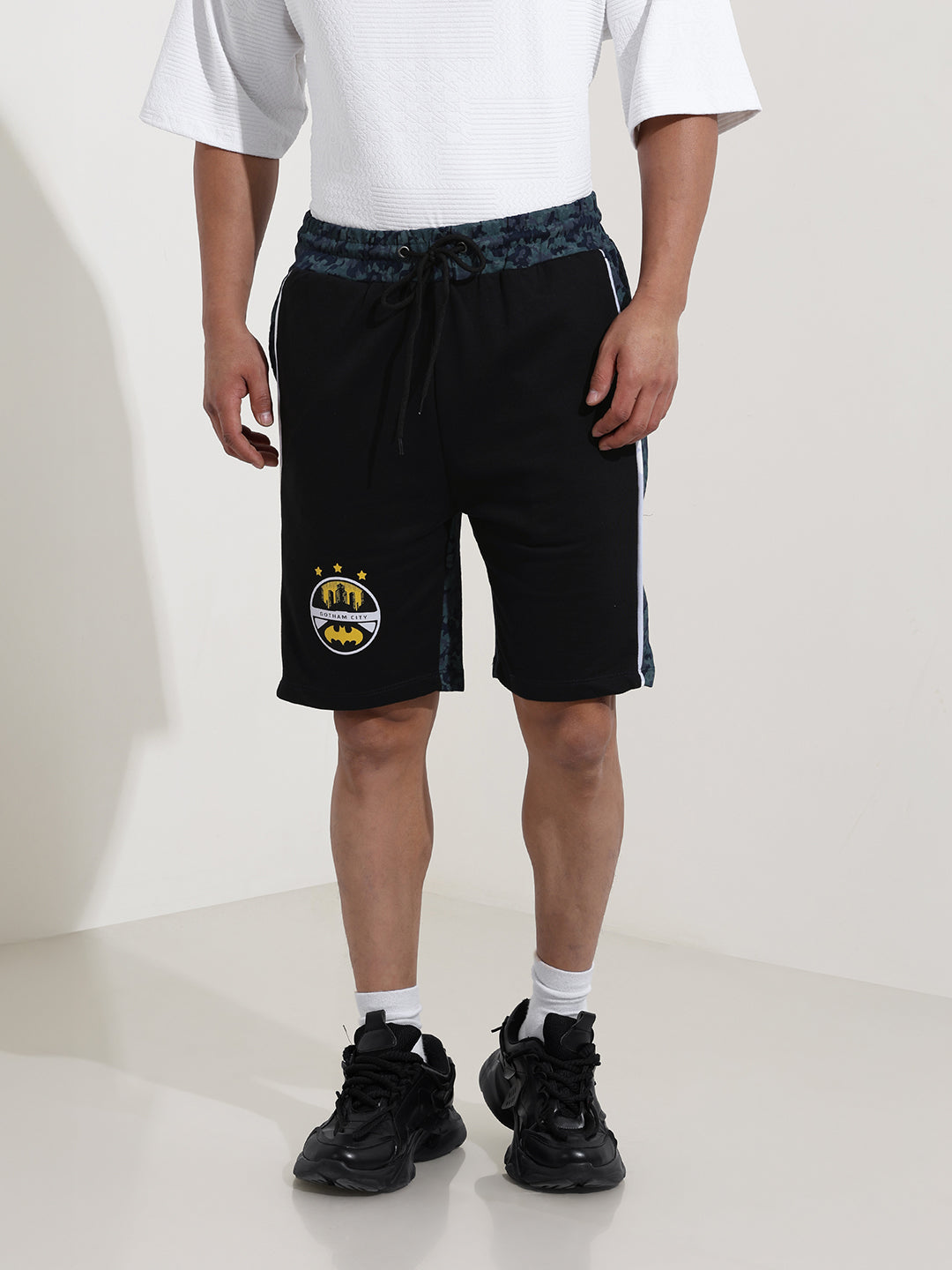 Men's Black Regular Fit Character Batman Printed Shorts