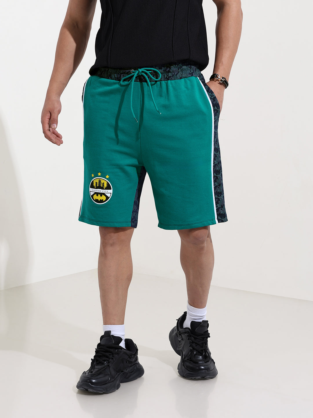 Men's Green Regular Fit Character Batman Printed Shorts
