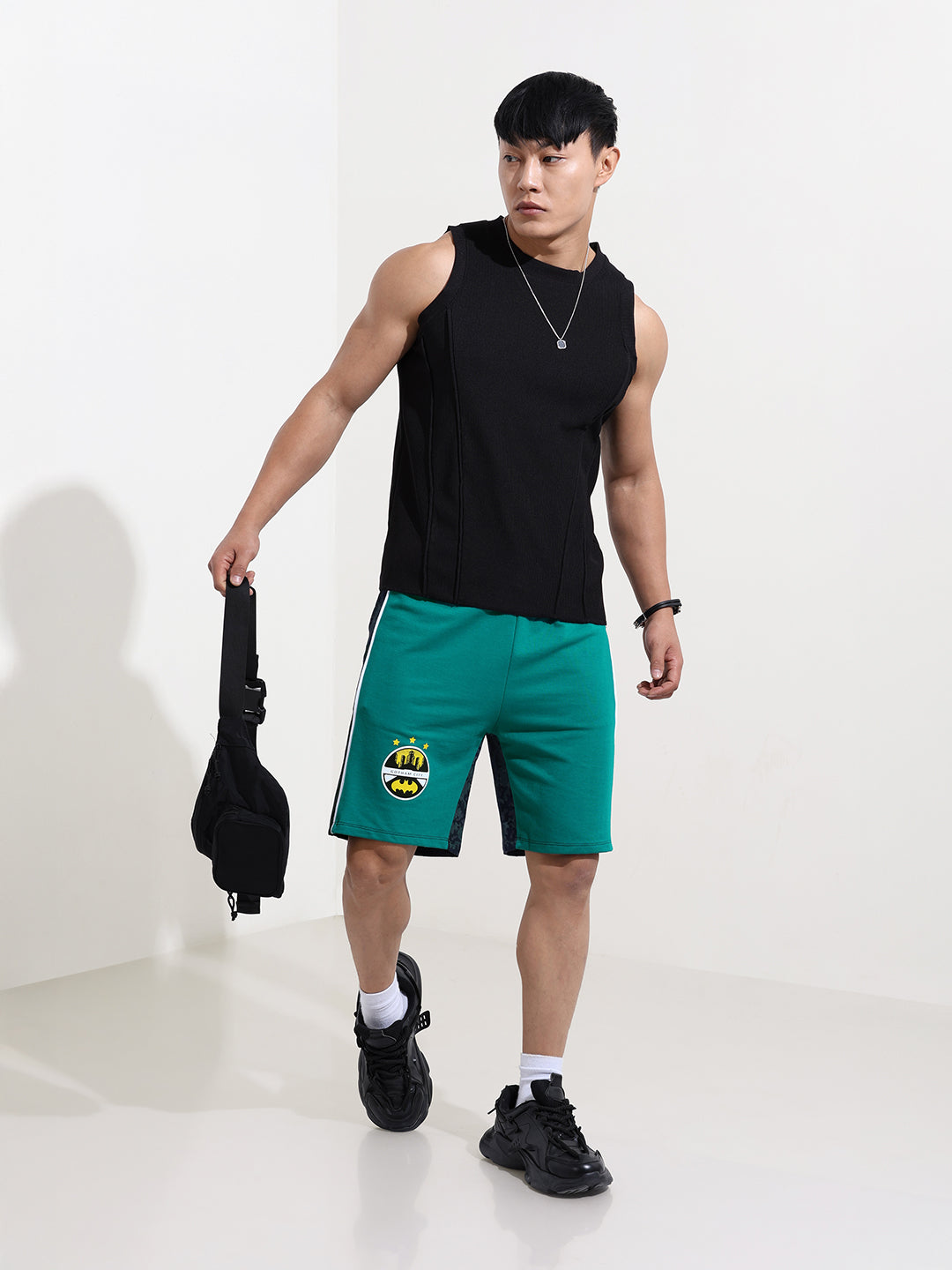 Men's Green Regular Fit Character Batman Printed Shorts