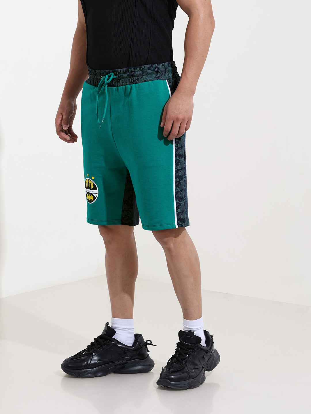 Men's Green Regular Fit Character Batman Printed Shorts