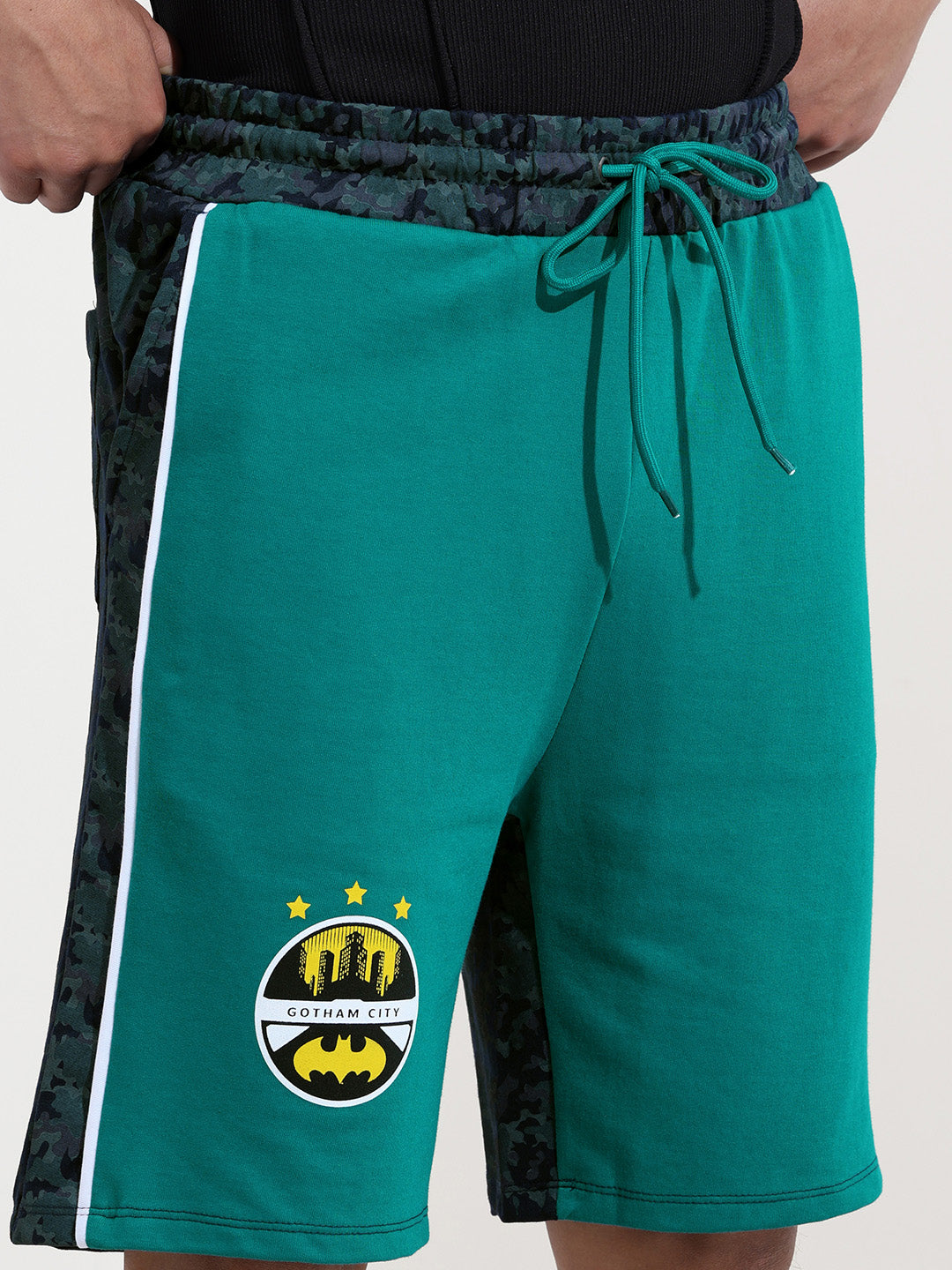 Men's Green Regular Fit Character Batman Printed Shorts