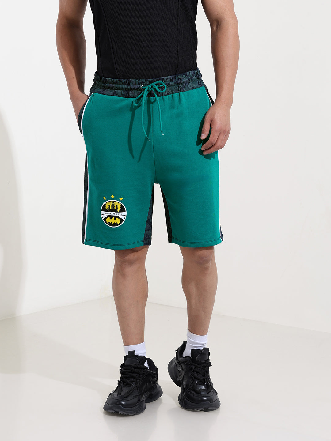 Men's Green Regular Fit Character Batman Printed Shorts