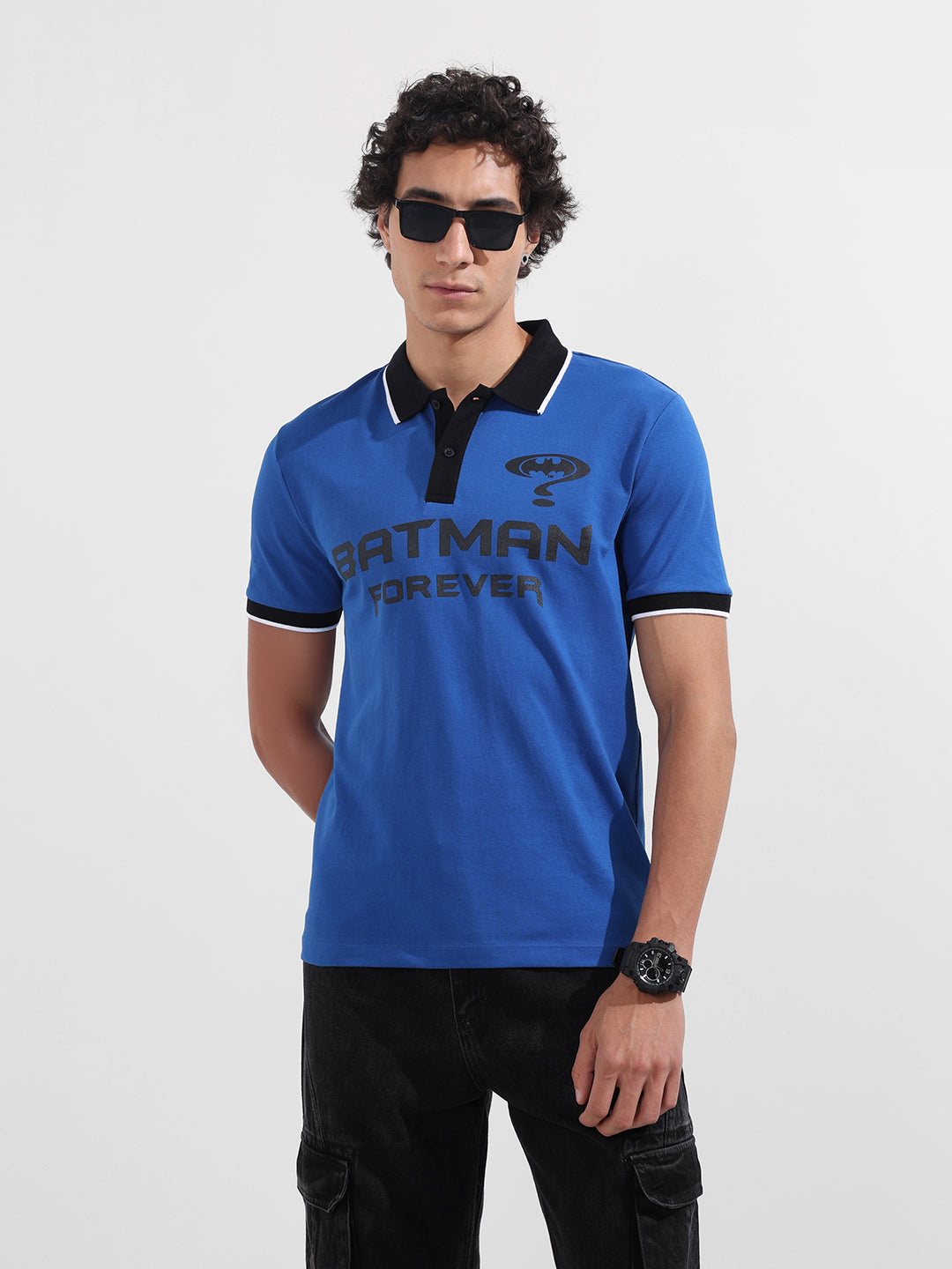 Men's Blue Regular Fit Batman Batman Character T-Shirt