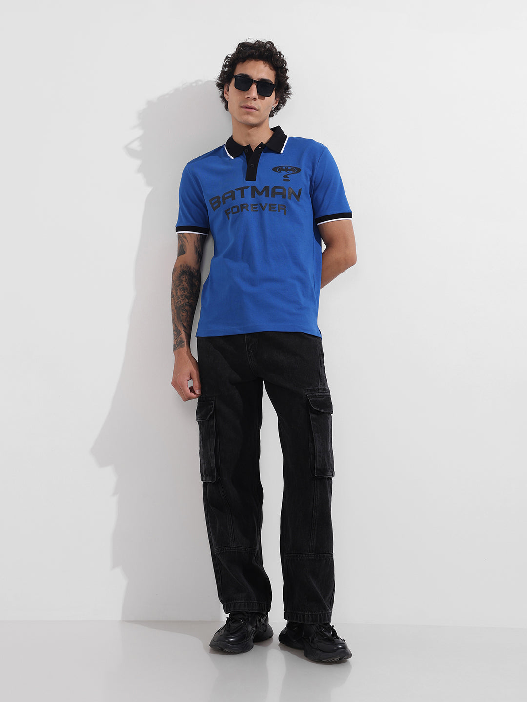 Men's Blue Regular Fit Batman Batman Character T-Shirt