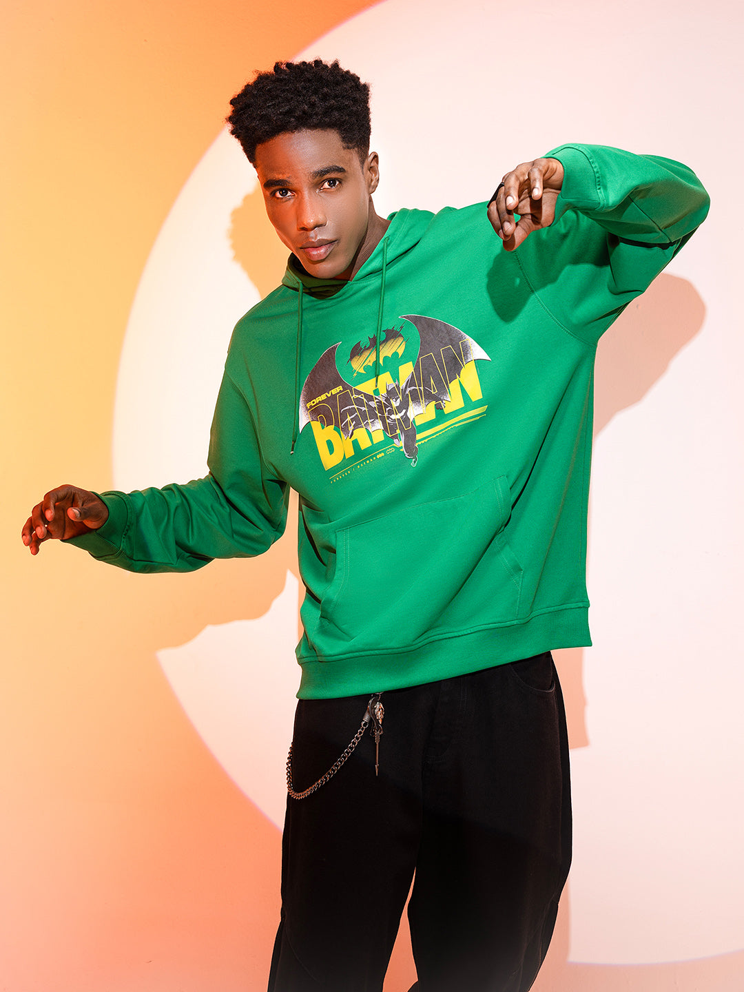 Men's Green Regular Fit Character Batman Printed Sweatshirt