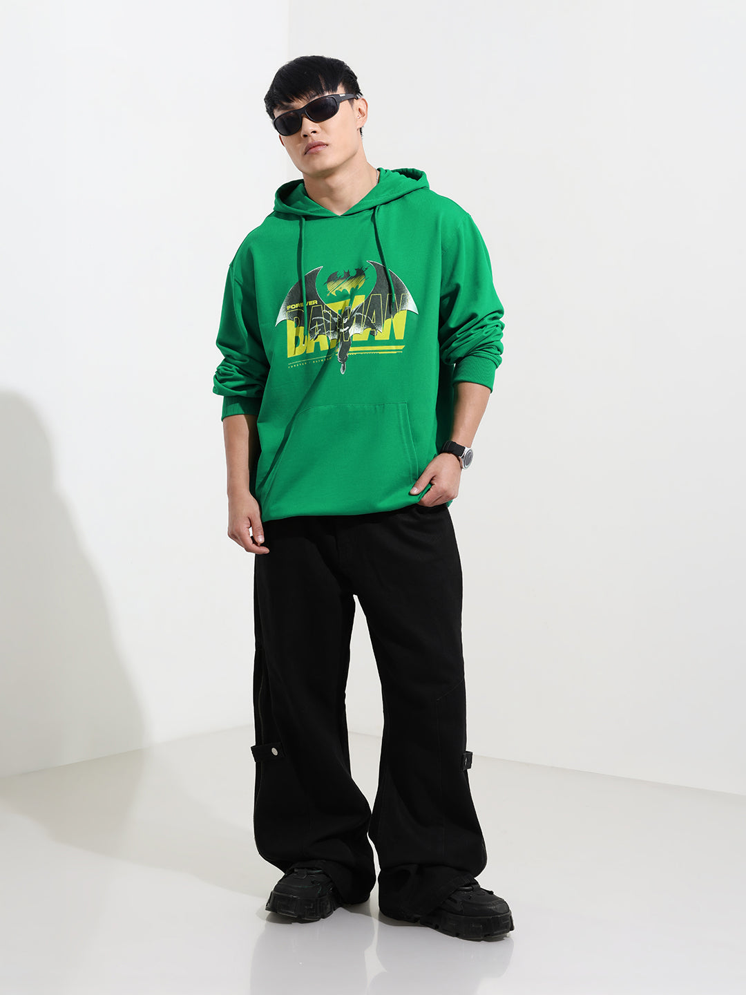 Men's Green Regular Fit Character Batman Printed Sweatshirt