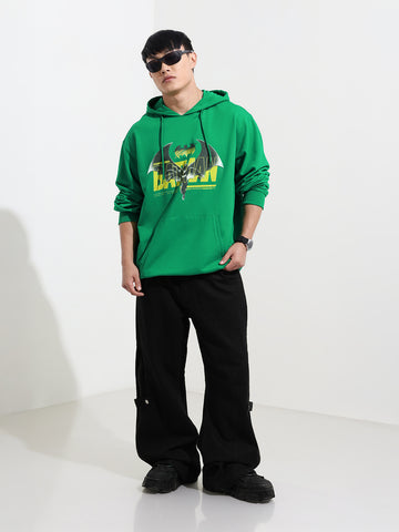 Men's Green Regular Fit Character Batman Printed Sweatshirt