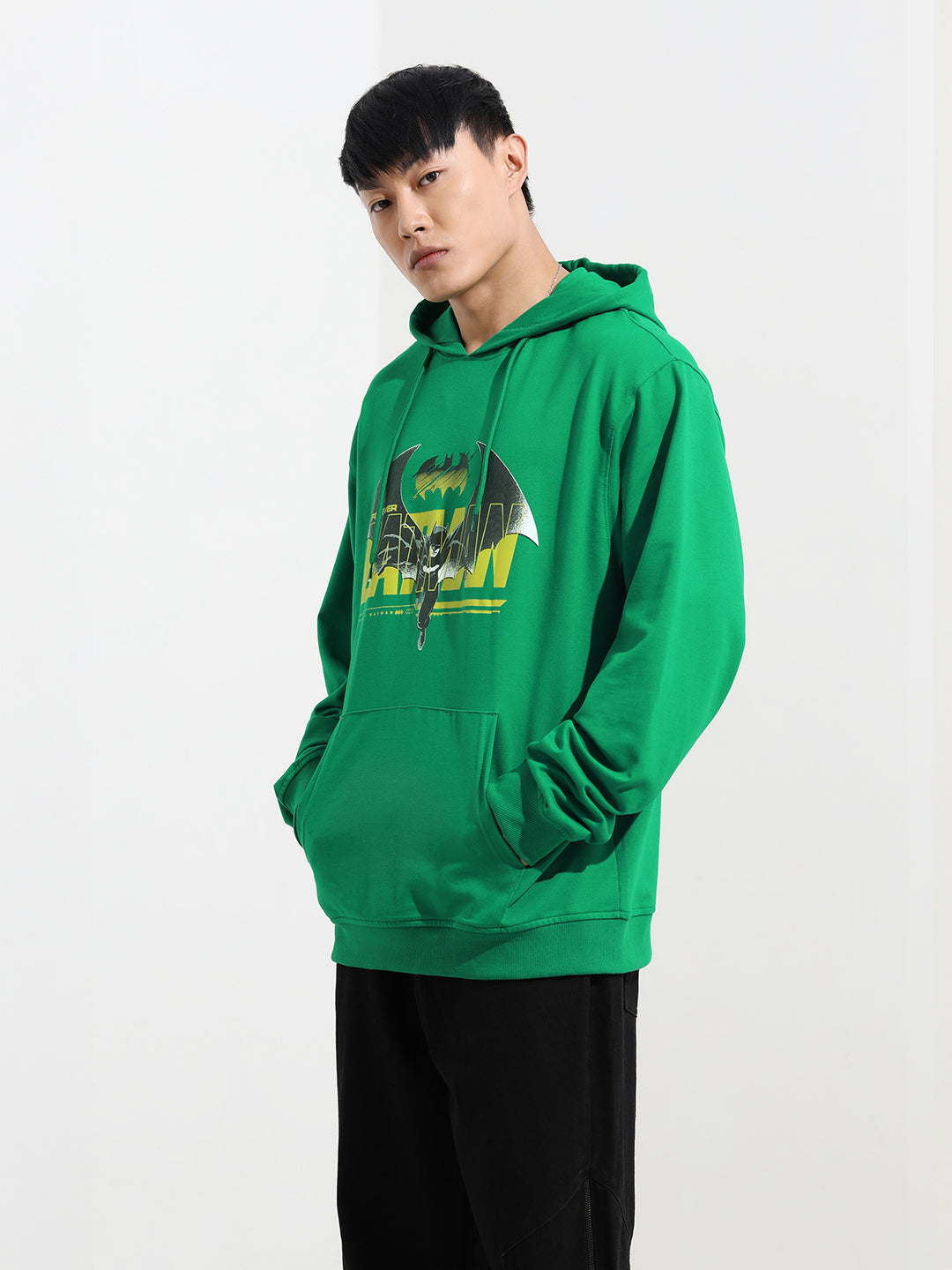 Men's Green Regular Fit Character Batman Printed Sweatshirt