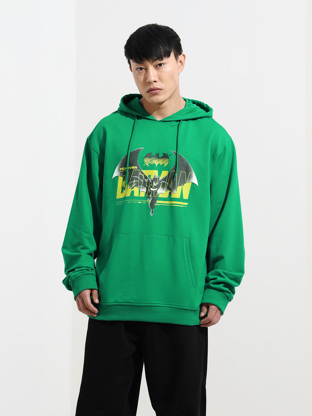 Men's Green Regular Fit Character Batman Printed Sweatshirt