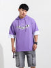 Men's Purple Oversized Fit Character Batman Printed Sweatshirt